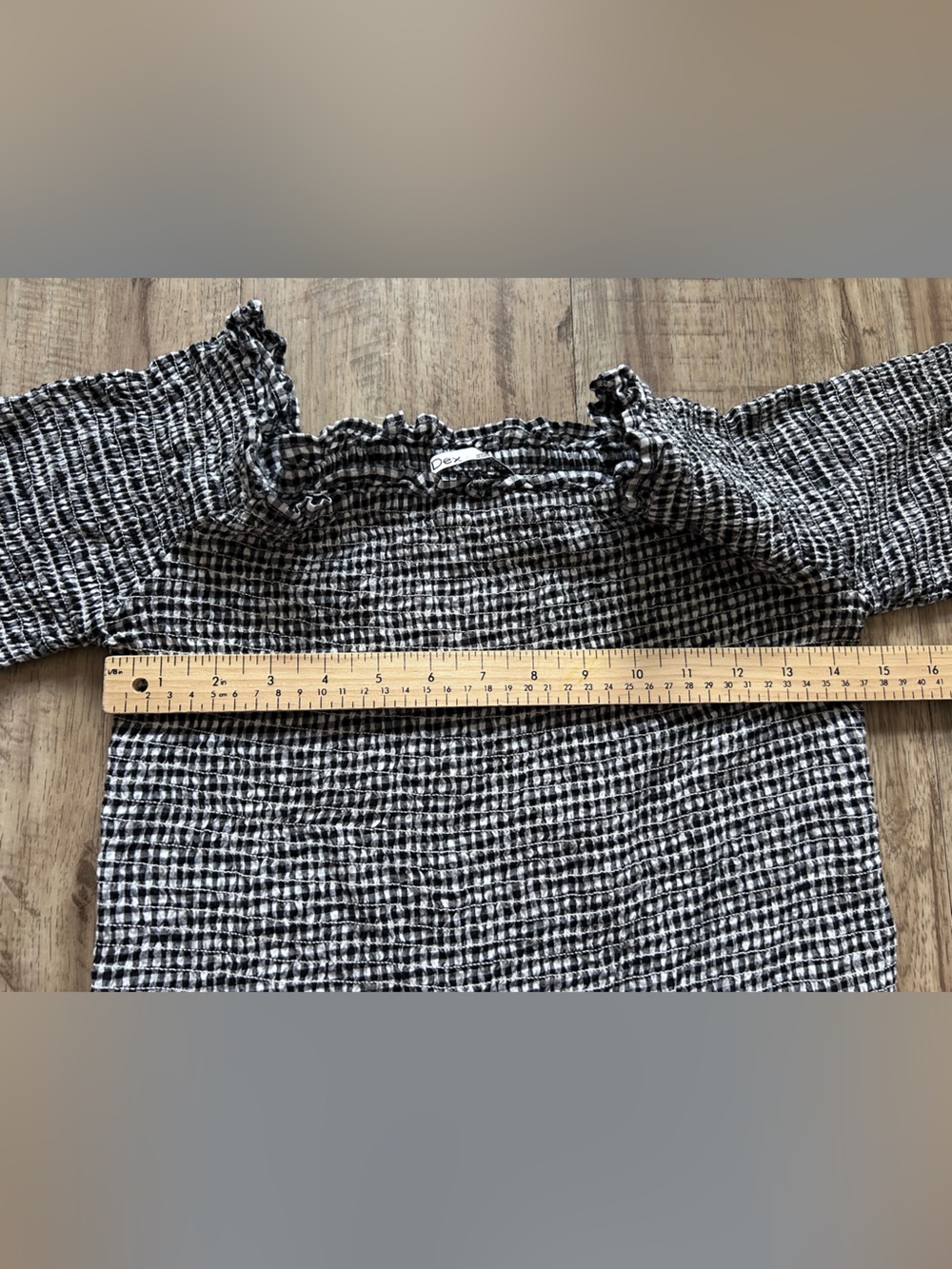 100% cotton Black & White Gingham Smocked Peplum Top summer off the shoulder - Picture 6 of 9